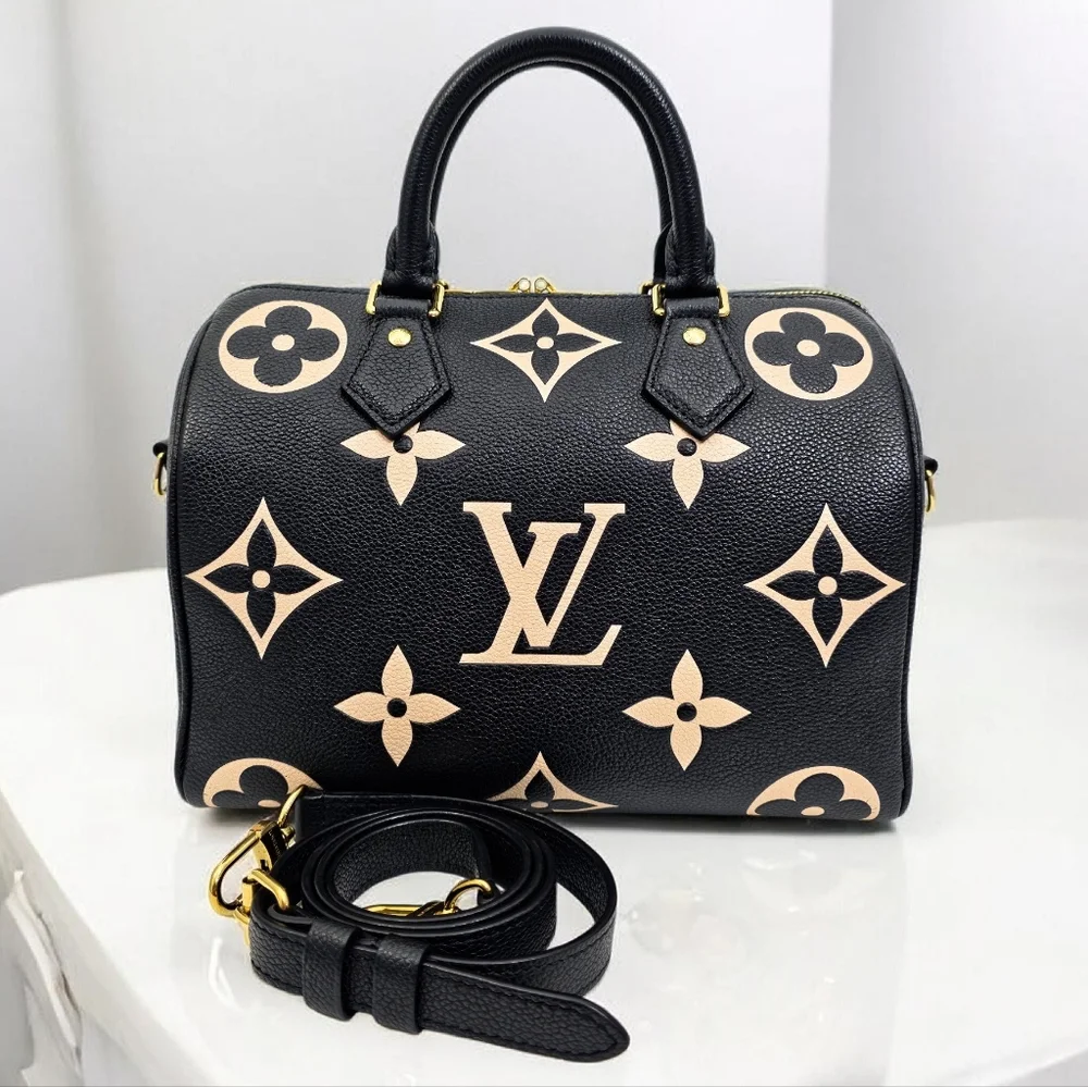 Louis Vuitton Speedy Bandouliere 25 Bicolor Empreinte Black Crossbody Bag
